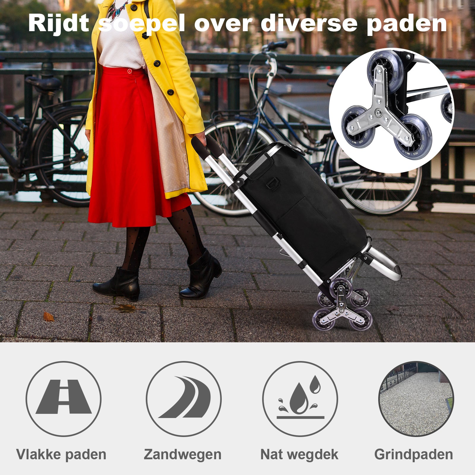 Packaway Boodschappentrolley 40L zwart - incl. trapwielen - steekwagenfunctie
