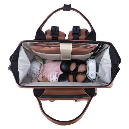 Stayopen luiertas roodbruin - Verzorgingstas - stay-open frame - USB oplaadfunctie - incl. buggymontage en verschoonmat