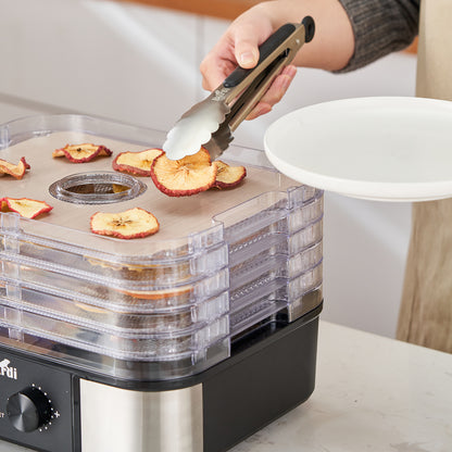 Bardi Voedseldroger 5-laags 350W RVS - 24-uurs timer - led-bedieningspaneel - incl. 5 inlegvellen en voedseltang