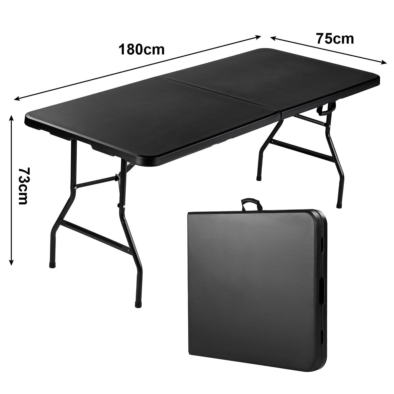 Inklapbare Campingtafel 180 x 74 x 73 cm. Zwart - 6 tot 8 Persoons