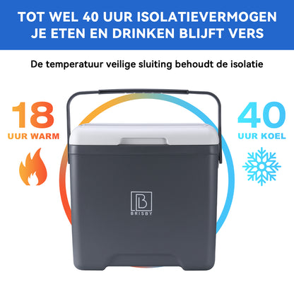 Brisby Koelbox - Frigobox - 13L - Grijs - Tot maximaal 40 uur isolatie - Incl. 2 dikke koelelementen van 450ml - Temperatuur veilige sluiting - Nieuw ontwerp met koelelement vergrendeld in deksel