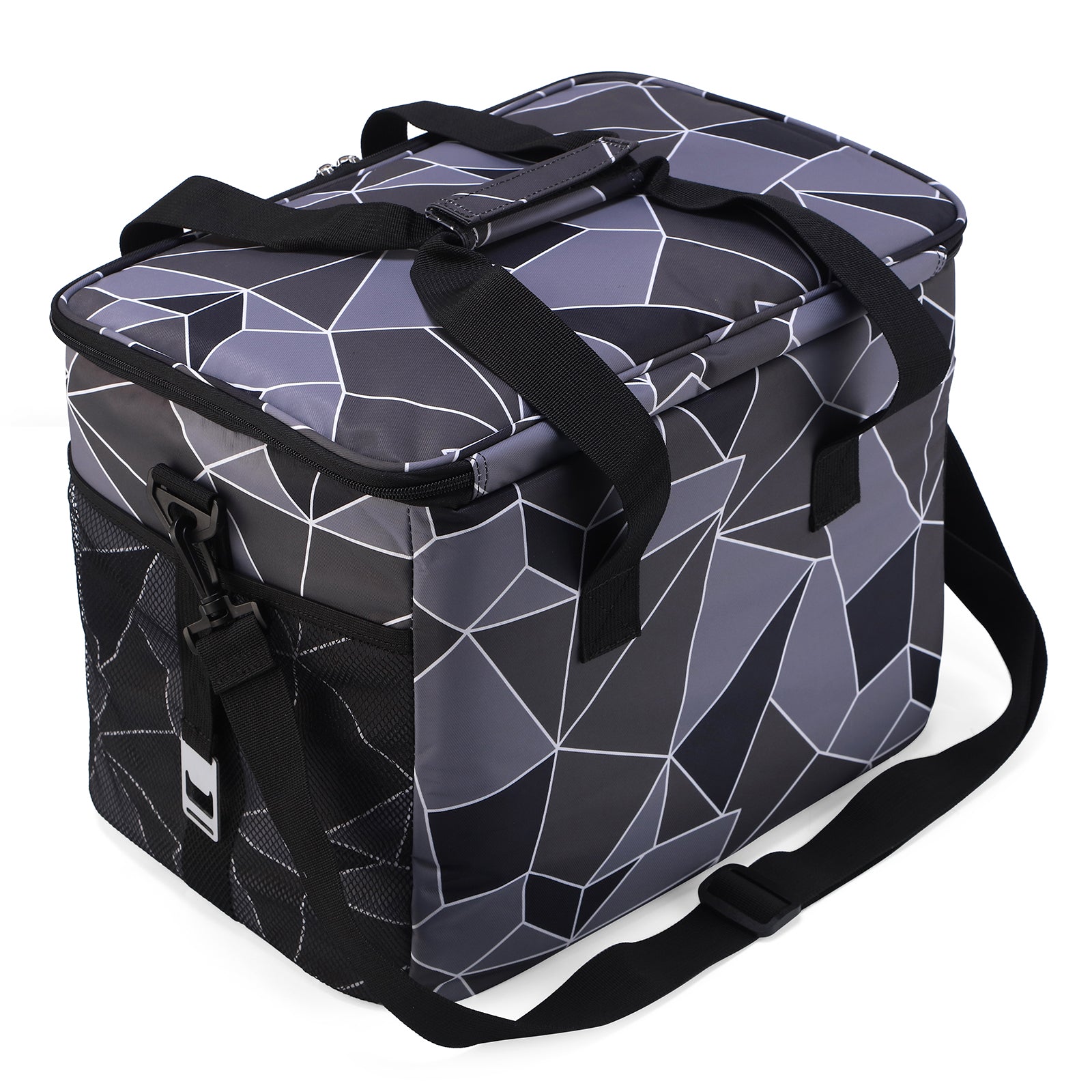 Koeltas 30L abstract grijs en zwart - lunchtas - opvouwbaar - 4-laags geïsoleerd - incl. 4 gratis koelelementen en draagband