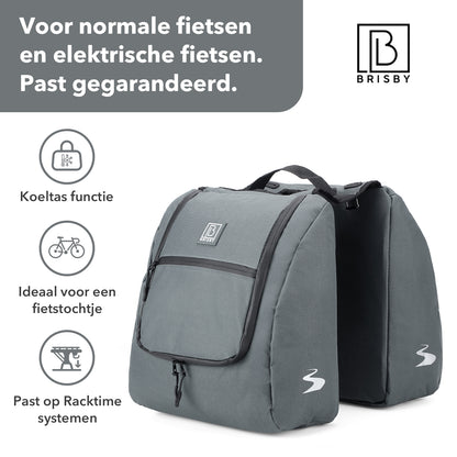 Brisby Dubbele Fietstas 28 Liter – Koeltas en Lunchtas – 4-laags Geïsoleerd – Voor Gewone en Elektrische Fiets – Waterafstotend met Waterdichte Ritsen – Urban Blue