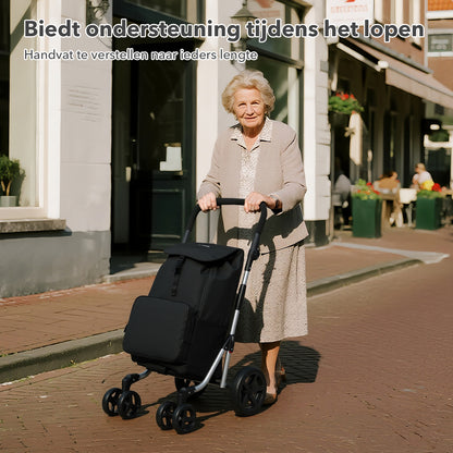 Boodschappentrolley deluxe 60L zwart - koelvak - boodschappenwagen - steekwagenfunctie - verstelbaar handvat