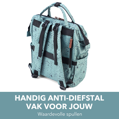 Stayopen changing bag green dots - changing bag - stay-open frame - USB charging function - incl. buggy mounting and changing mat