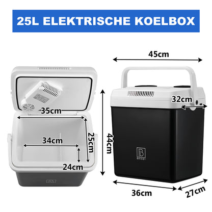 Electric cool box 25L black - AC/DC 12V, 220/230V - incl. divider - lockable lid