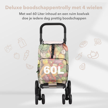 Packaway Boodschappentrolley met 4 wielen - boodschappenwagen deluxe met koelvak en verstelbaar handvat – 60 liter – Champagne