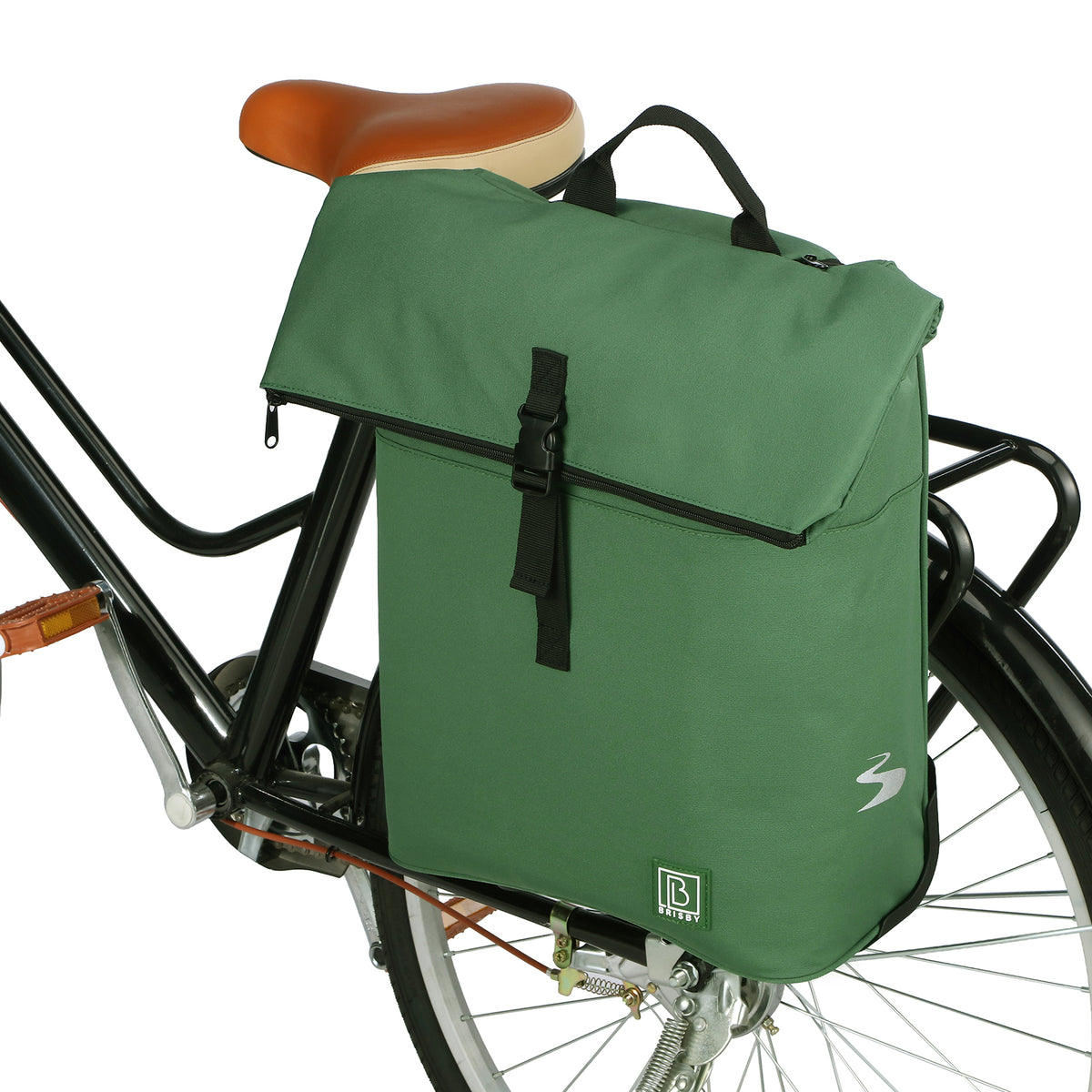 Fietstrolley Tas 2-in-1 Fietstas en Trolley Zwart 18-28L Laptopvak Verstelbare Hendel Bevestigingssysteem - Groen