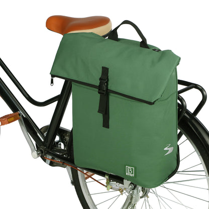 Fietstrolley Tas 2-in-1 Fietstas en Trolley Zwart 18-28L Laptopvak Verstelbare Hendel Bevestigingssysteem - Groen