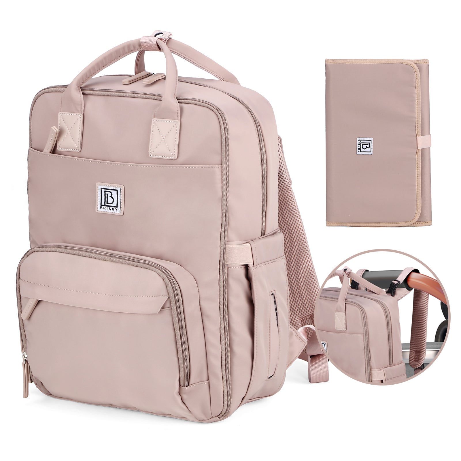 Brisby slijtvaste Luiertas – verzorgingstas – met buggymontage - Muted Rose