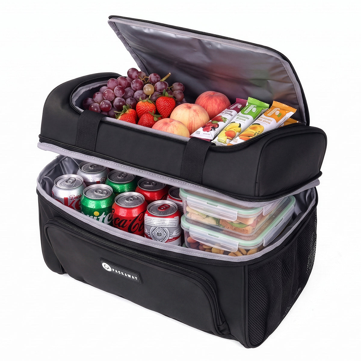 Packaway Koeltas 30L - Lunchtas - Inclusief 4 Koelelementen - Dubbel Compartiment - 4-Laags Geïsoleerd - Waterafstotend - Signature Black