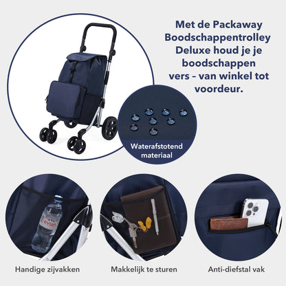 Boodschappentrolley deluxe 60L blauw  - koelvak - boodschappenwagen - steekwagenfunctie - verstelbaar handvat