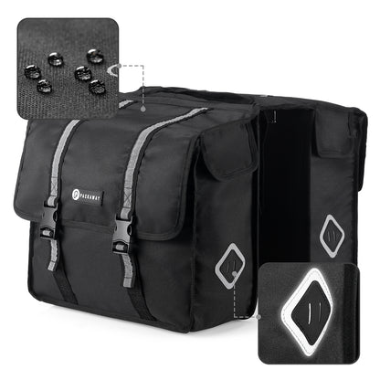 Packaway Double Panniers - Waterproof Panniers Electric Bike - Reflective - Black 36 Liters
