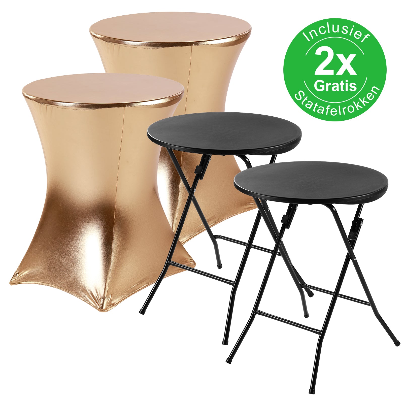 Bardi 2 x Salontafel - Bijzettafel Inklapbaar 60 x 74cm - Zwart inclusief Gouden Rokken