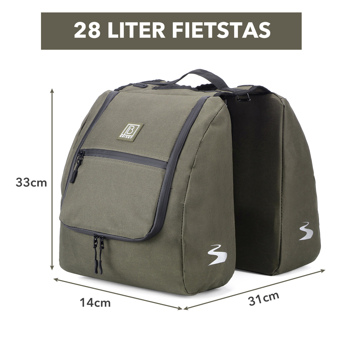 Brisby Dubbele Fietstas 28 Liter – Koeltas en Lunchtas – 4-laags Geïsoleerd – Voor Gewone en Elektrische Fiets – Waterafstotend met Waterdichte Ritsen – Misty Green