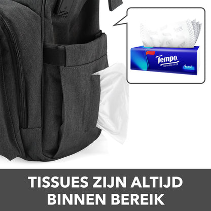 Stayopen diaper bag dark gray - nursing bag - stay-open frame - USB charging function - incl. buggy mounting and changing mat