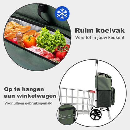 Boodschappentrolley 45L groen - winkelwagen ophanging - opvouwbaar - telescopisch handvat