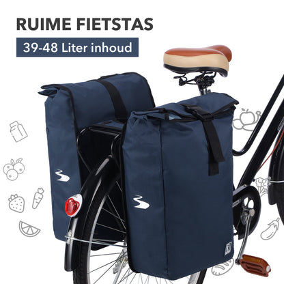 Brisby Dubbele Fietstas Rolltop Zwart 39-48L Waterdicht Geschikt voor Elektrische Fietsen & E-Bike - Blauw