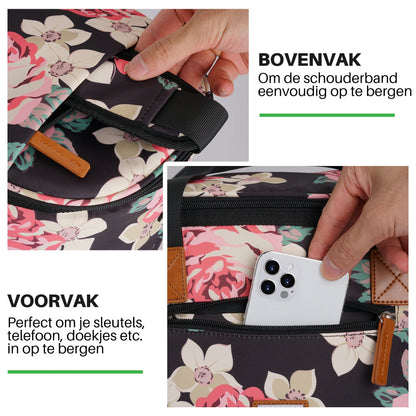 Brisby Koeltas 21L zwarte bloemen set - incl. mealbox, 2 koelelementen, schouderband