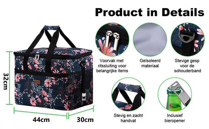 Koeltas 40L japanese flower - lunchtas - opvouwbaar - 4-laags geïsoleerd - incl. 6 gratis koelelementen en draagband