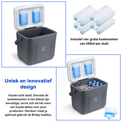 Brisby Koelbox 22L grijs + 3-delige vershoudbakjes + 2 thermosflessen 0,5L set