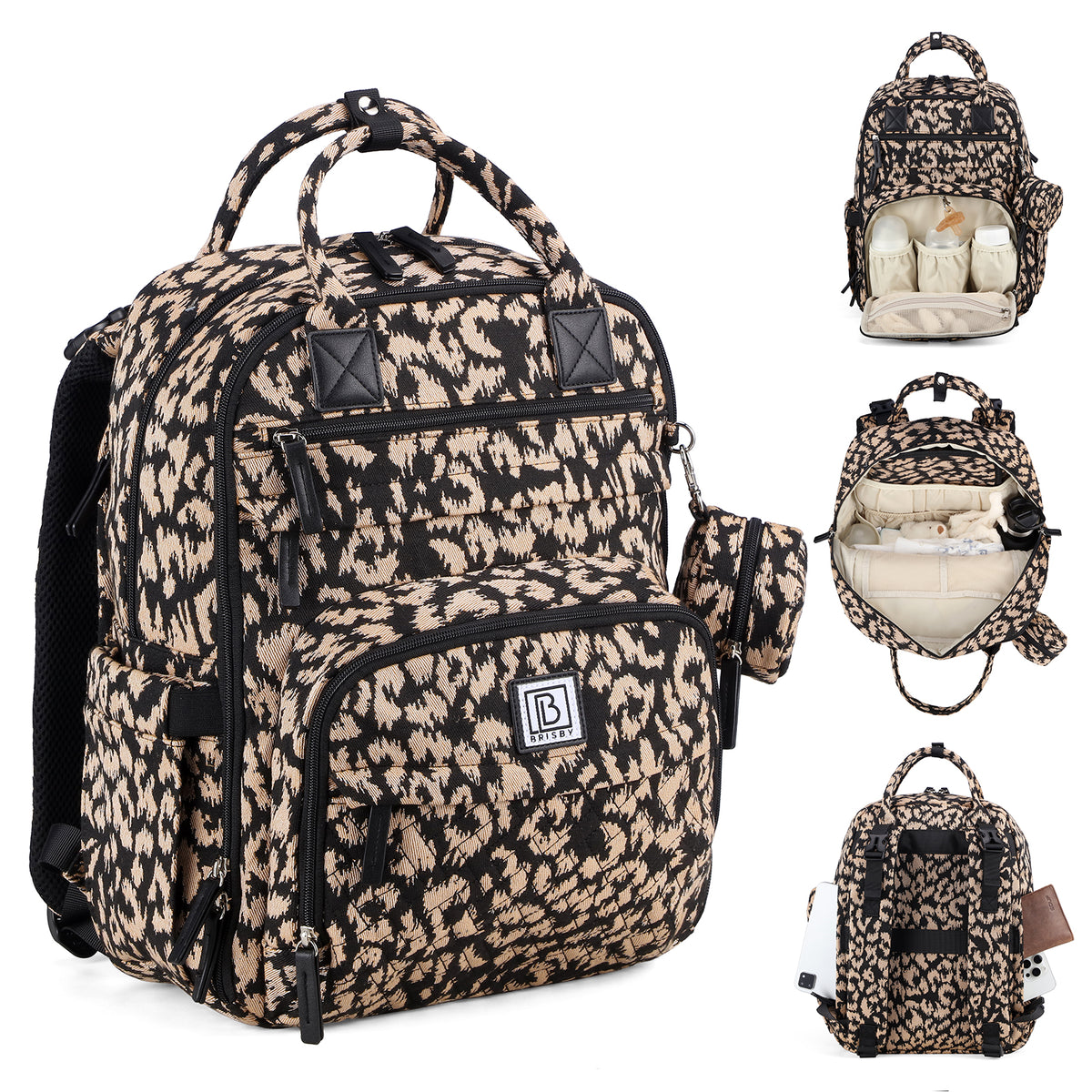 Brisby Premium Luiertas – Uitgebreide en Functionele Verzorgingstas – met buggymontage – Anti Diefstal Vakken - Reistrolley Sleeve - Inclusief verschoonmatje t.w.v.15,99 euro en speenhouder - Levenslange Garantie - Leo
