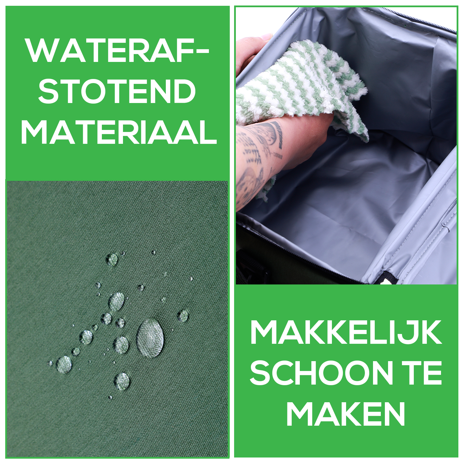 Koeltas 15L groen - lunchtas - 4-laags geïsoleerd - opvouwbaar - incl. 2 gratis koelelementen en draagband