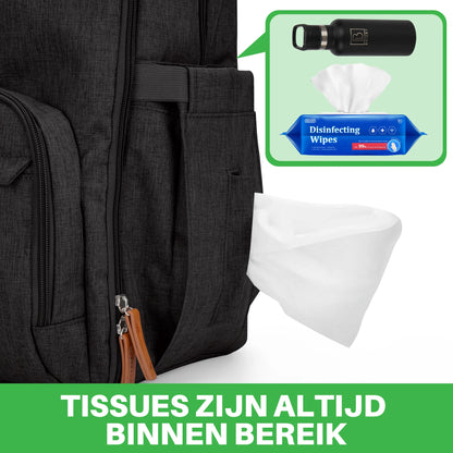Original slijtvaste luiertas zwart - verzorgingstas - incl. buggymontage en verschoningsmat