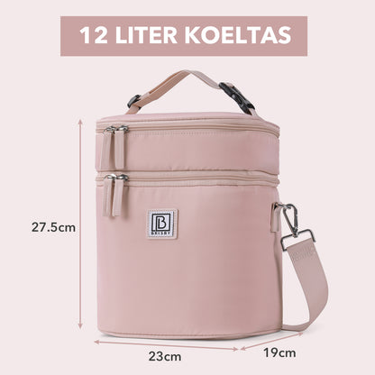 Brisby Koeltas 12 Liter – Lunchtas voor Werk & Onderweg – 2 Geïsoleerde Vakken – Inclusief 2 Koelelementen – Tot 10 Uur Koel- Soft Pink