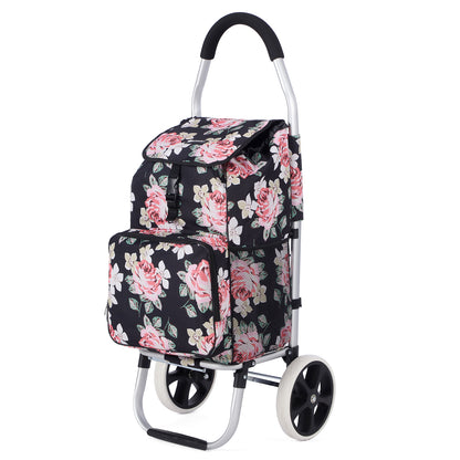Packaway Boodschappentrolley 45L met Koelvak - Boodschappenwagen met Grote Wielen - Steekwagenfunctie - Waterafstotend - Black Flower