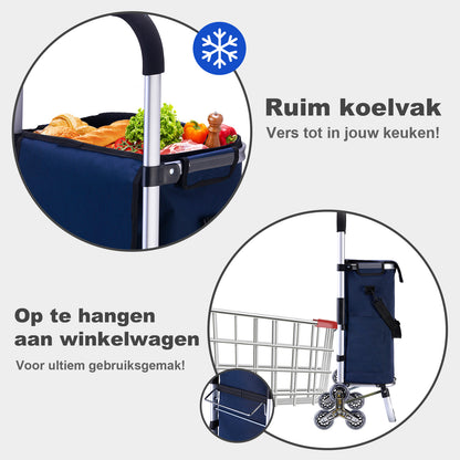 Boodschappentrolley met trapwielen 40L blauw - winkelwagen ophanging - opvouwbaar - telescopisch handvat