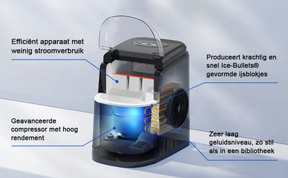 Bardi Deluxe IJsblokjesmachine 1,6L zwart - Zelfreinigingsfunctie - ijsblokmaker met ijsschep - Incl. luxe thermosbeker en ijsschep