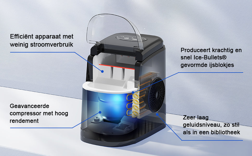 Bardi IJsblokjesmachine set 1,6L zwart - incl. 3 thermoscups grijs en ijsschep