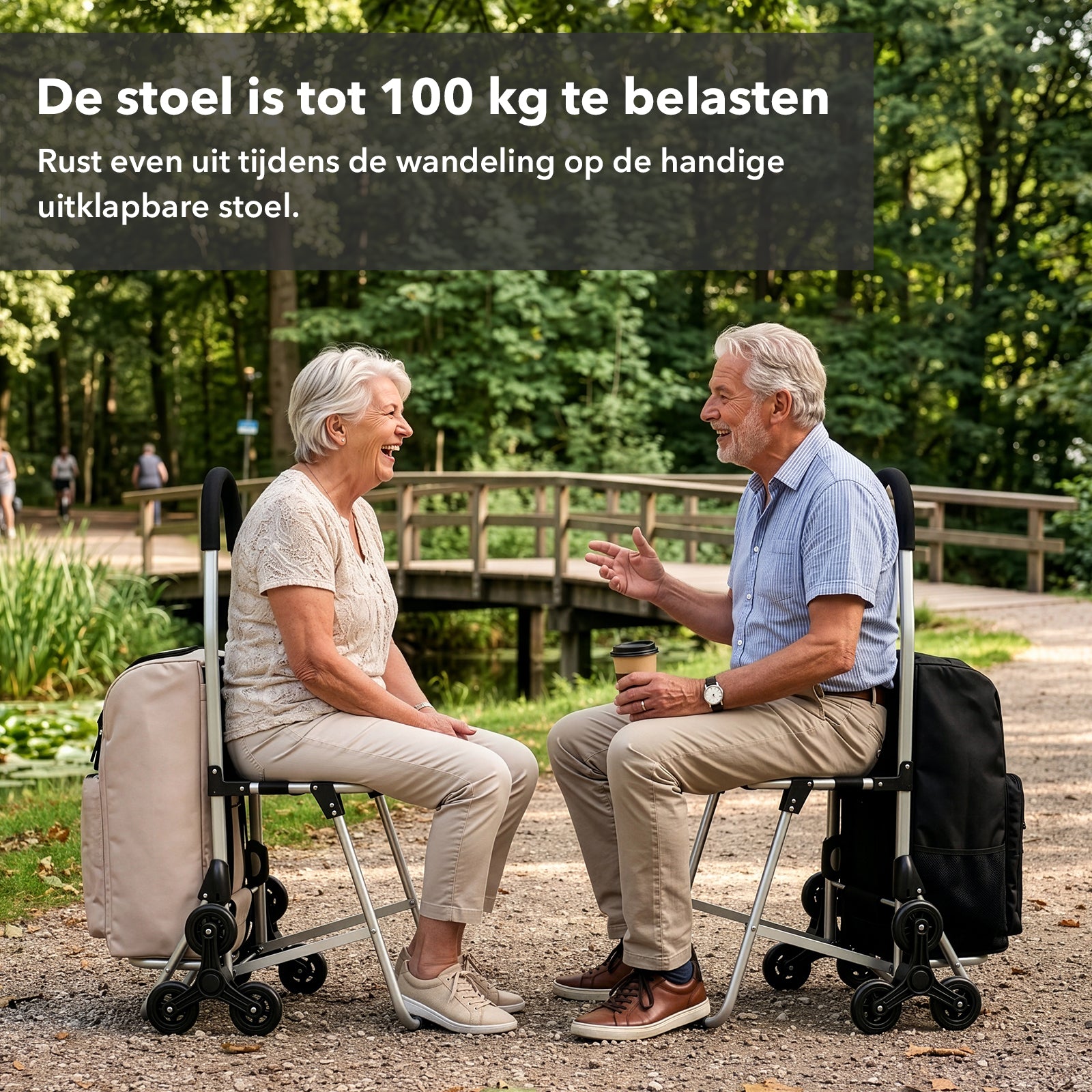 Packaway 35L Boodschappentrolley met 6 Wielen voor Trappen - Klapstoel Functie - Steekwagen Functie - Geïsoleerd - Afneembare Rugzak - Zwart