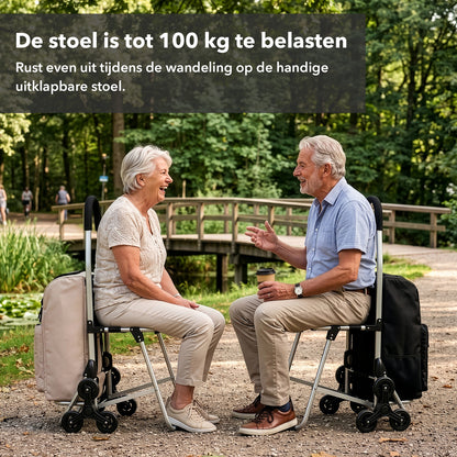 Packaway 35L Boodschappentrolley met 6 Wielen voor Trappen - Klapstoel Functie - Steekwagen Functie - Geïsoleerd - Afneembare Rugzak - Zwart
