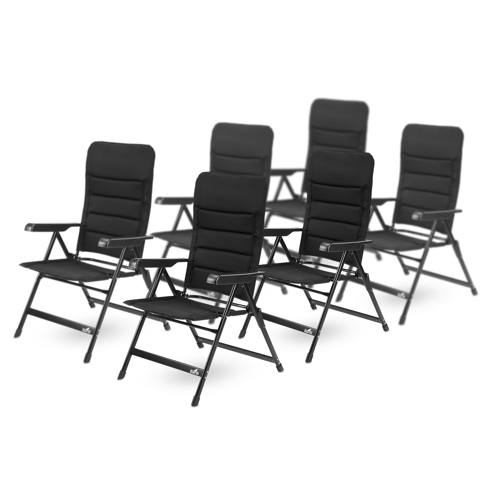 6-delige luxe campingstoelen set - 7 standen - 120 kg draagvermogen - lichtgewicht - zwart