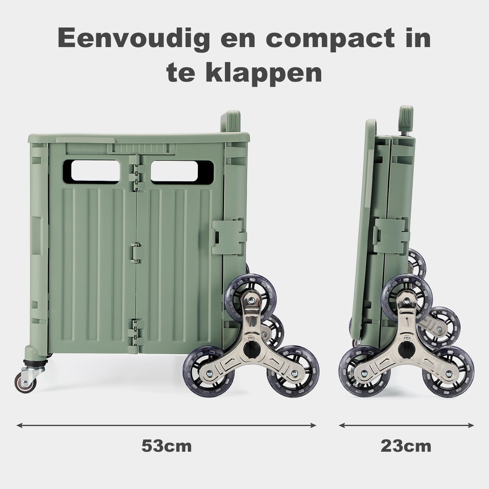 Boodschappentrolley 50L XL met trapwielen groen - boodschappenkrat - 35 kg draagvermogen - met deksel en telescopisch handvat