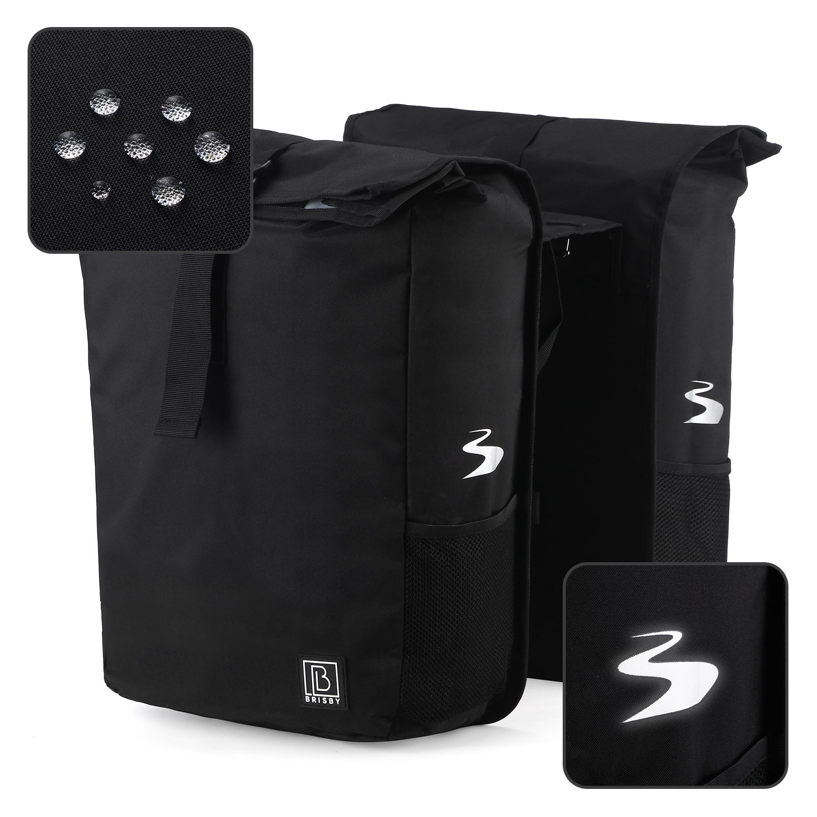 Brisby Dubbele Fietstas Rolltop Zwart 39-48L Waterdicht Geschikt voor Elektrische Fietsen & E-Bike - Zwart