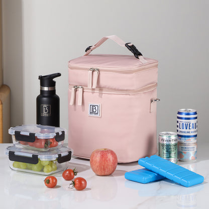 Brisby Koeltas 12 Liter – Lunchtas voor Werk & Onderweg – 2 Geïsoleerde Vakken – Inclusief 2 Koelelementen – Tot 10 Uur Koel- Soft Pink