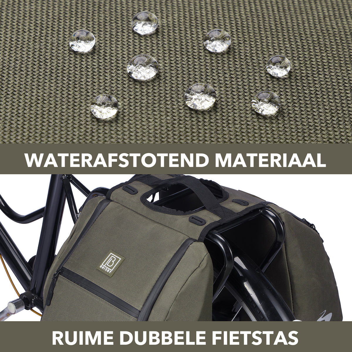 Brisby Dubbele Fietstas 28 Liter – Koeltas en Lunchtas – 4-laags Geïsoleerd – Voor Gewone en Elektrische Fiets – Waterafstotend met Waterdichte Ritsen – Misty Green
