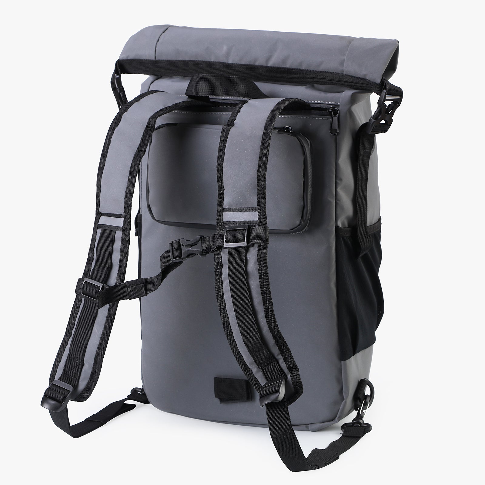 3 in 1 waterproof rolltop bicycle bag set 40-52L gray - 100% reflection - high visibility - bicycle bag - backpack - shoulder bag