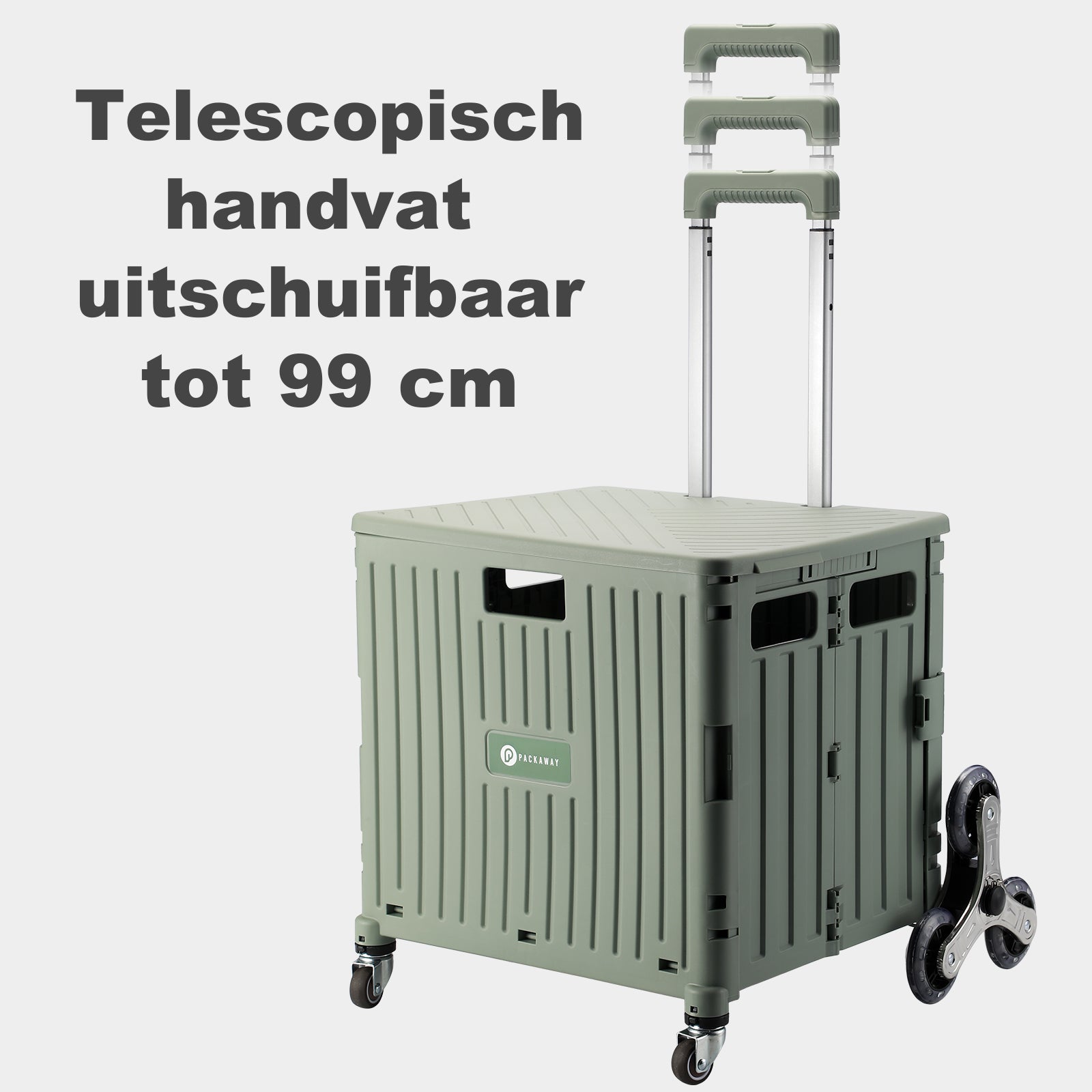 Boodschappentrolley 50L XL met trapwielen groen - boodschappenkrat - 35 kg draagvermogen - met deksel en telescopisch handvat