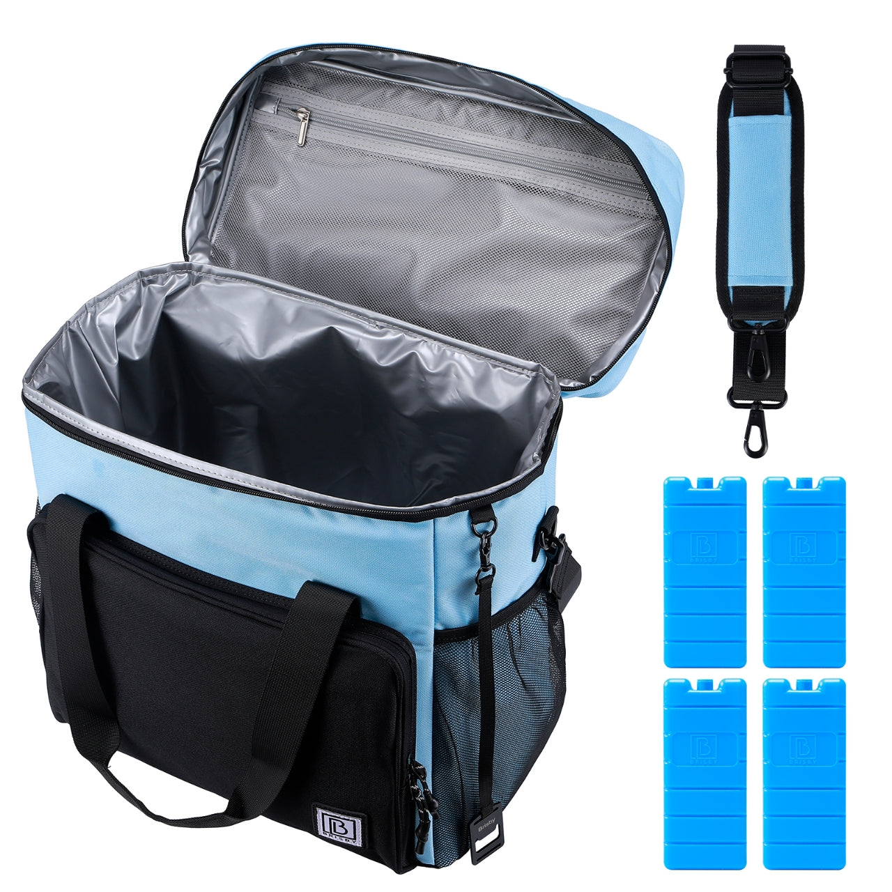 Koeltas 30L zwart-blauw - Lunchtas - 4 laags geïsoleerd - incl. 4 koelelementen