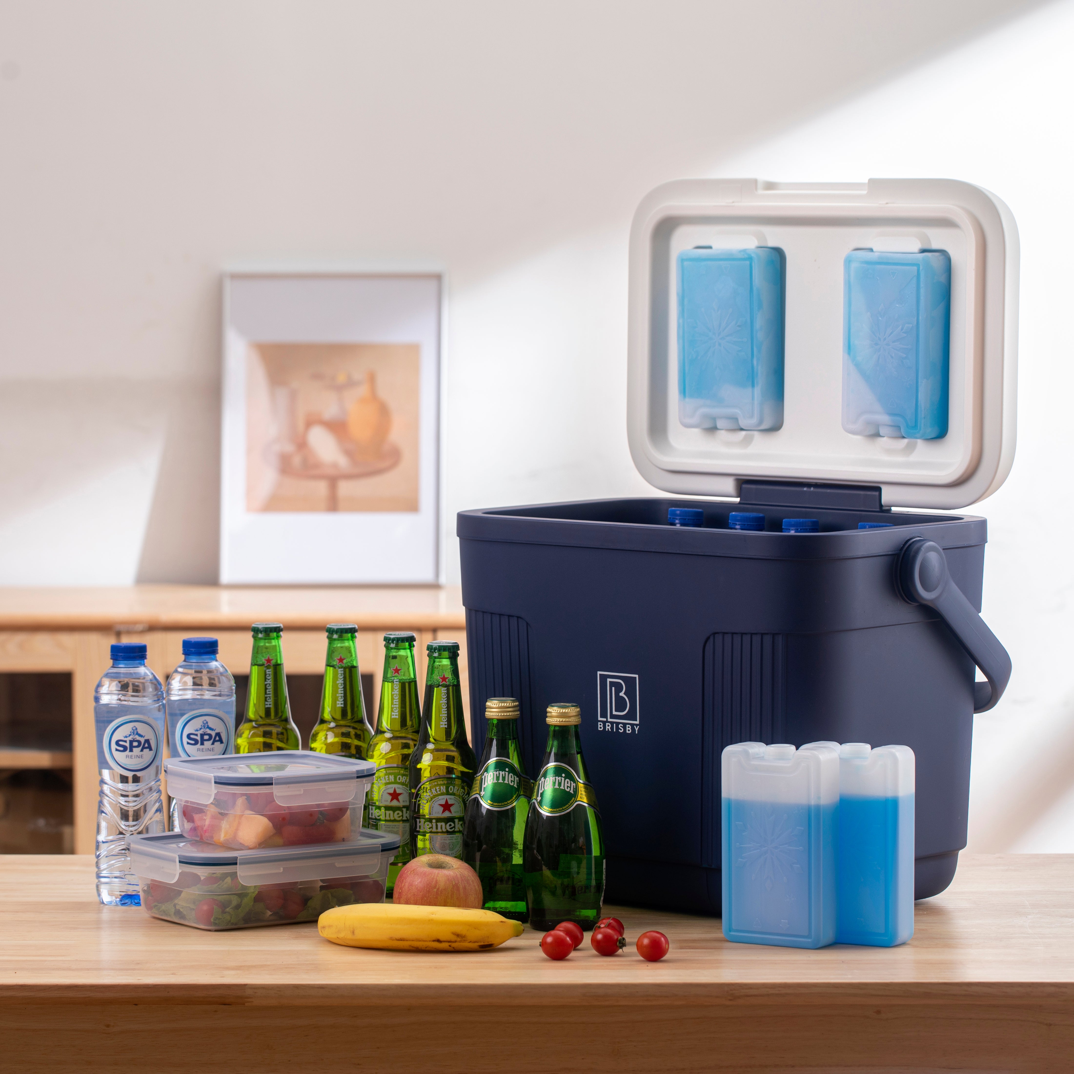 Brisby Koelbox 22L blauw + 2 thermosflessen 0,5L set -  incl. 4 koelelementen