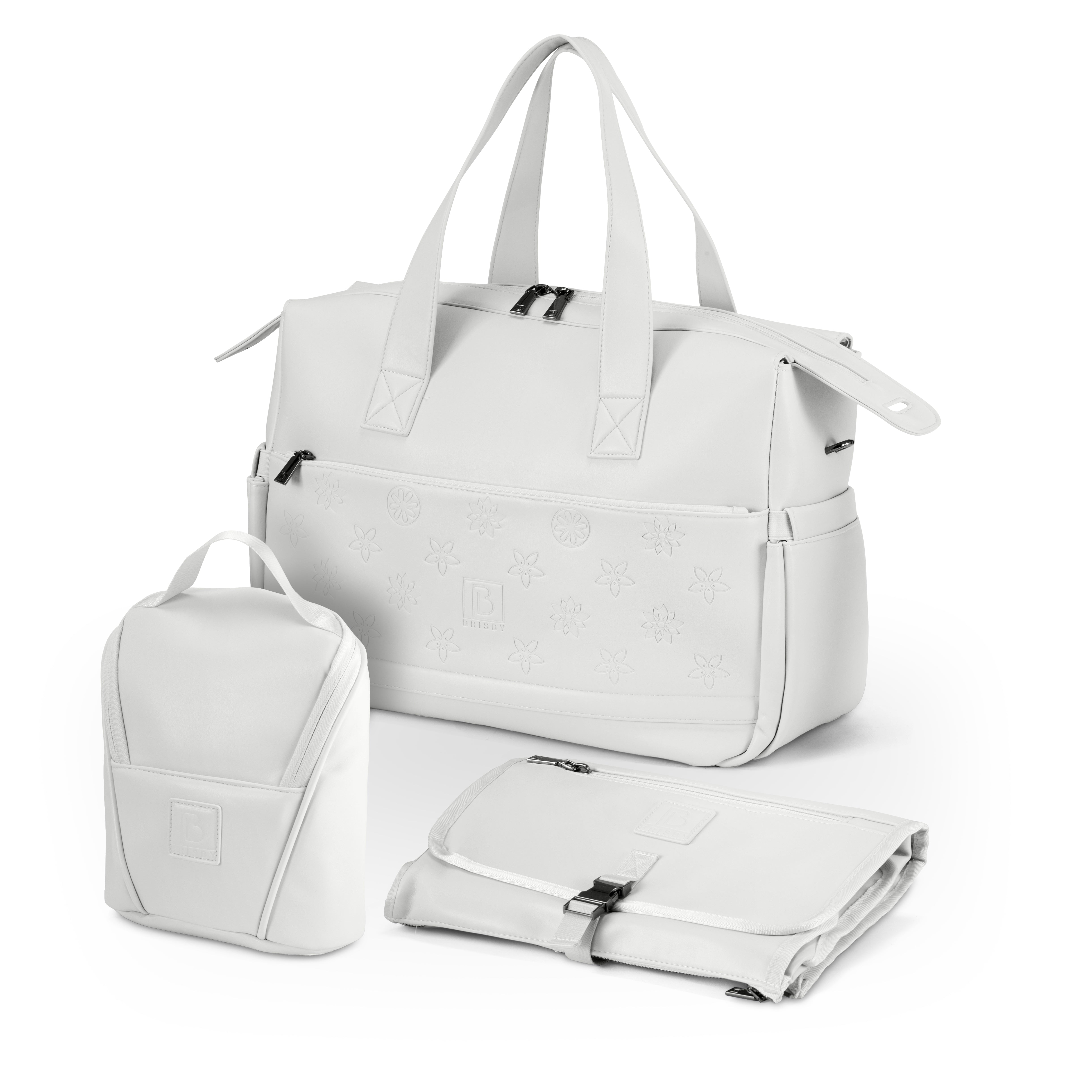 Venezia diaper bag and weekend bag set cream - PU leather - shoulder bag - hard-wearing - Incl. buggy/pram hooks, changing mat and cool bag