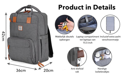 Brisby Luiertas Original - Donkergrijs- Kinderrugzak - 1.5L kinderlunchtas Leeuw