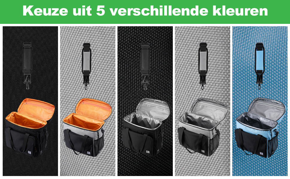 Koeltas 40L zwart/grijs met grijze binnenzijde - Lunchtas - 4-laags geïsoleerd - 6 gratis koelelementen - incl. schouderband