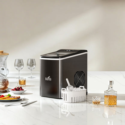 Bardi 2.0L Deluxe IJsblokjesmachine – IJsblokmaker Inclusief Luxe Thermosbeker en IJsschep – 9 Blokjes in 8 Minuten – GUNMETAL RVS