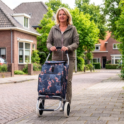 Packaway Boodschappentrolley 45L met Koelvak - Boodschappenwagen met Grote Wielen - Steekwagenfunctie - Waterafstotend - Japanese Flower
