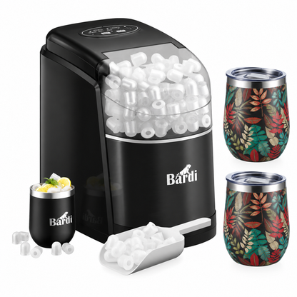 Bardi IJsblokjesmachine set 1,6L zwart - incl. 3 thermoscups jungle en ijsschep